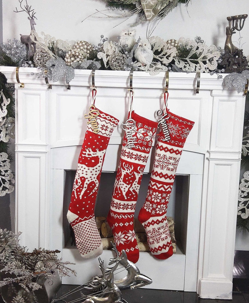 Knit Christmas Stockings - Red White - Reindeer or Snowflake Design Sc–  Stocking Factory
